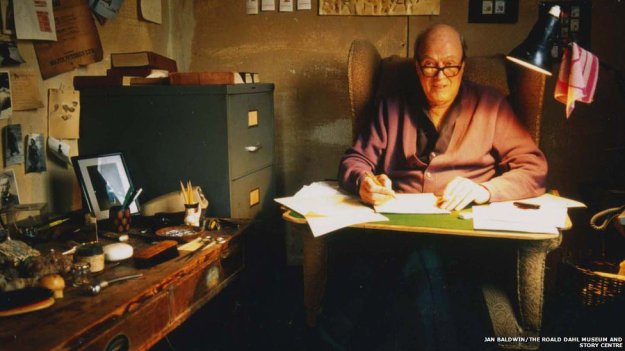 Roald Dahl in his writing hut.  From the CBBC website.